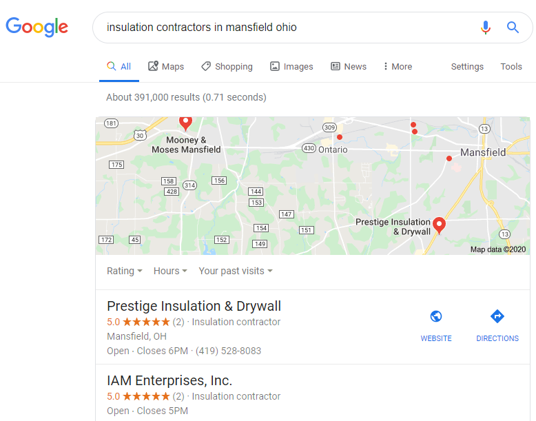 Insulation Contractor top of Google Maps Listing