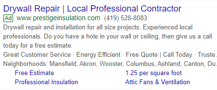 prestige insulation google ads