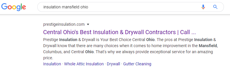Prestige Insulation Google SEO Listing