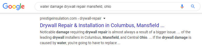 water damage drywall repair SEO listing