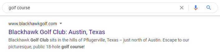 golf course texas organic Google search results for SEO